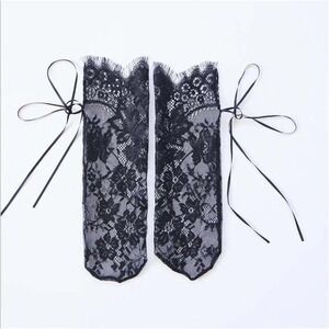 Womens Sheer Floral Lace Ankle Socks with Satin Ribbon Tie‎ Bow Black White Pink